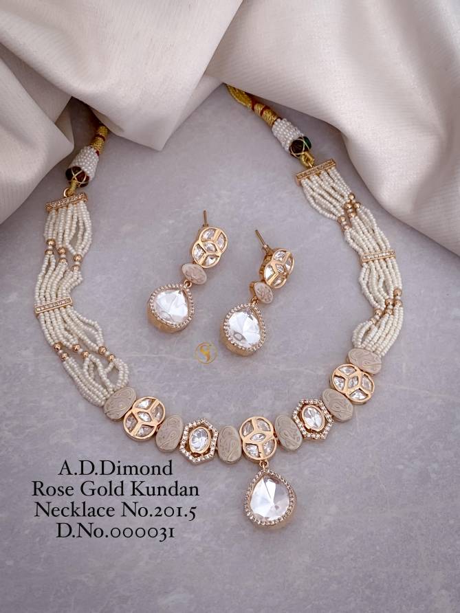 4 Designer AD Diamond Rose Gold Kundan Necklace Wholesale Shop In Surat
